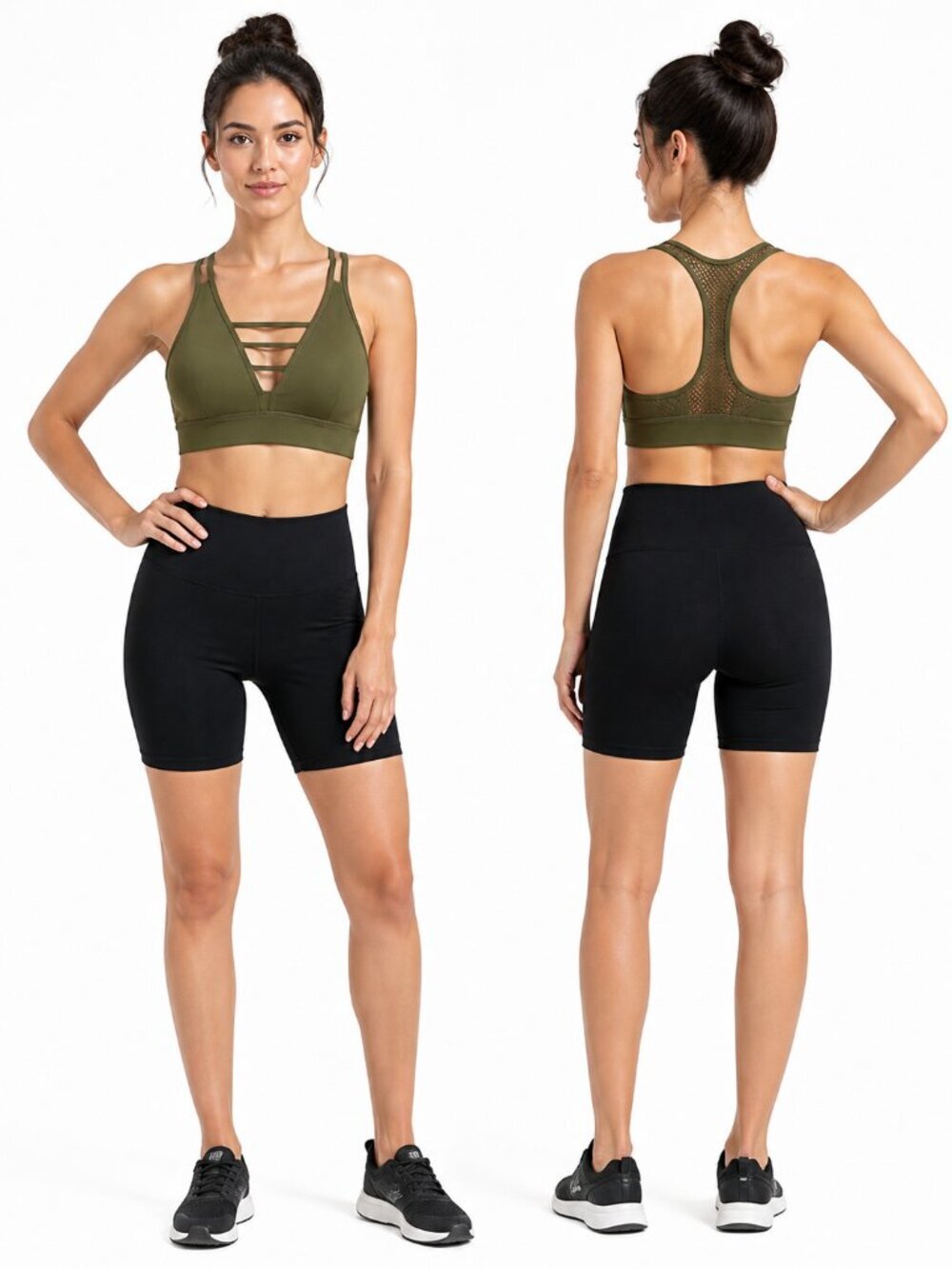 ZYIA Active Grid Sports Bra Olive Strappy Medium Support Yoga Size M